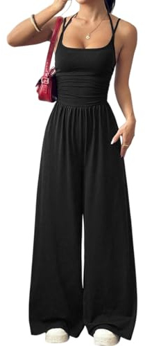 Cozyan Combinaison Femme Ete Jumpsuit Élégant Sans Manches Col U Casual Playsuit Jambe Combinaison Femme Été Sans Manches Casual Jumpsuit Chic et Élégant Bretelles Fluide Chic