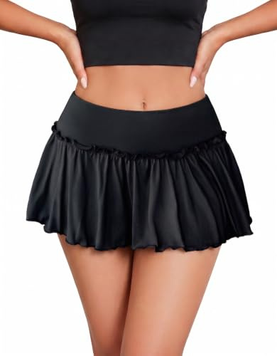 Avidlove Women's Pleated Mini Skirt Sexy Solid Ruffle Skirt High Waist | Basic,Skater Casual,Elastic Waistband,Role-play,Soft and Comfortable,Schoolgirl,Party Outfits