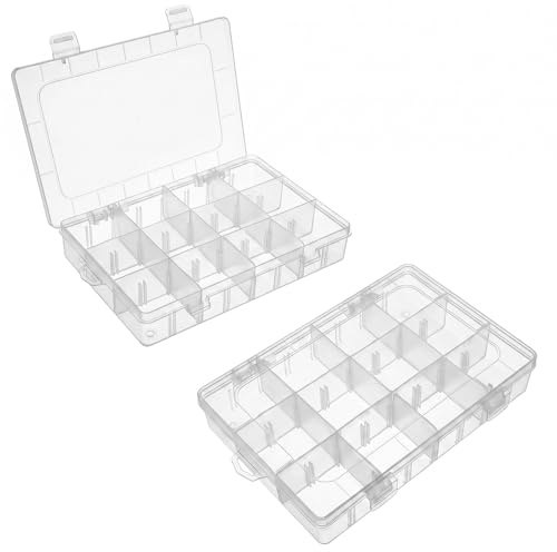 YPLANGENT 2 scatole di smistamento, 12 griglie, in plastica, 19,5 x 13,2 x 3,6 cm, con divisori regolabili, per piccole parti, perle, anelli, orecchini, bottoni, viti