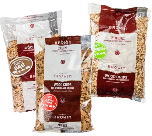 Browin 780820 Copeaux de Bois pour Fumer et Griller - le Set : Chêne - 600 g, Cerisier - 450 g, Pommier - 450 g