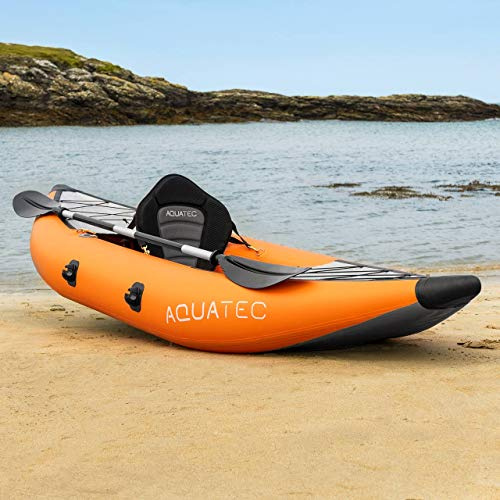 AQUATEC Inflatable Kayak | Hudson (Intermediate) | Single or Double | Orange PVC | 300cm x 90cm x 25cm | 12kg | 130kg Capacity