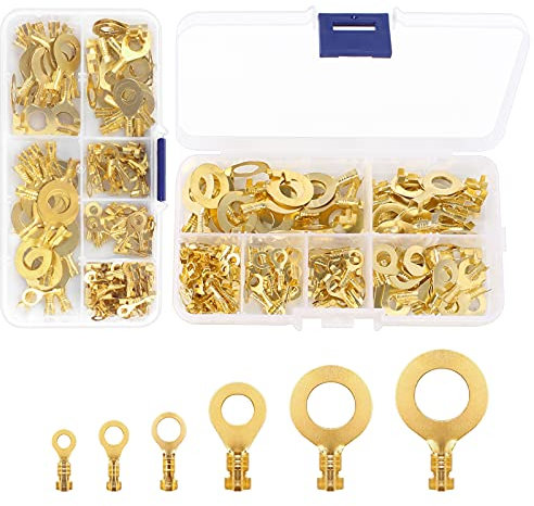 300 Pcs Kit de Bornes Cosses Electrique Bornes à Anneaux en Cuivre Cosse à Sertir Connecteur à Anneaux M3 M4 M5 M6 M8 M9 M10 Connecteur à Sertir de Câble Assortiment pour Moto Voiture Modélisme Bateau