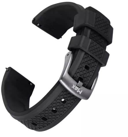 Max Summit Fluororubber (FKM) Rubber Watch Strap with Loop Holder Lock Ring 20mm 22mm (20mm, Black)