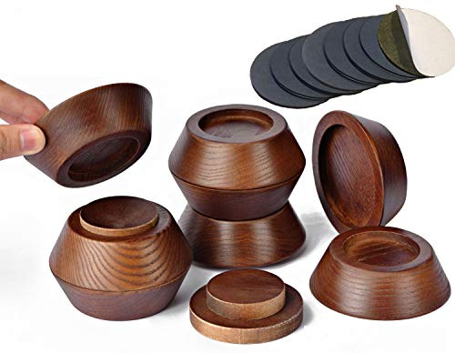 FASONLA Sänghöjare, möbelhöjare (set med 8) lyfter höjd 2,5 cm, 5 cm, 7,6 cm eller 10 cm, massiva naturliga trähöjare, halkfritt infällt hål till tung säng/möbler (valnötfärg)