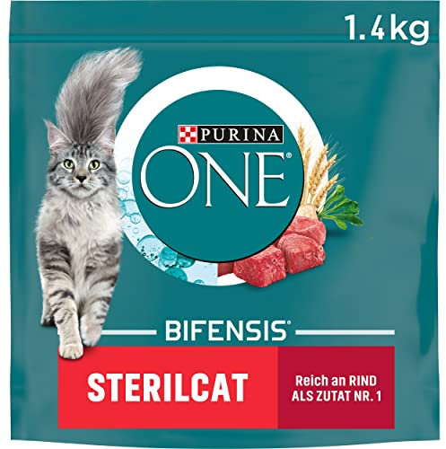 PURINA ONE BIFENSIS STERILCAT Katzenfutter trocken für sterilisierte Katzen, reich an Rind, 6er Pack (6 x 1,4kg)