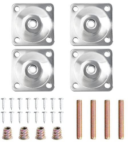 4 Juegos de Placas de Montaje de Patas con Tornillos Pernos, M8 Placas de Fijación Soportes de Montage para Patas de Muebles, Placa de Montaje de Piernas para Patas de Mesa Sofá Asientos Muebles