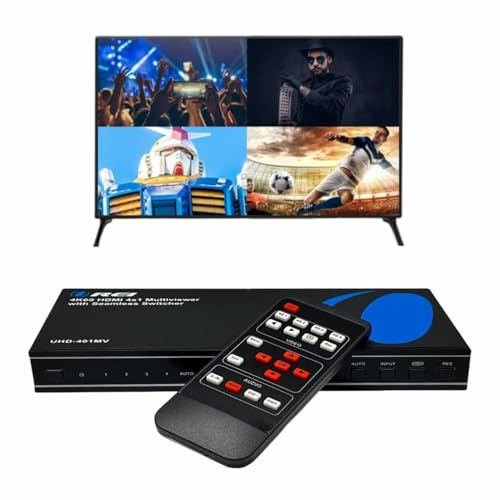 OREI 4K Multi HDMI Viewer Quad 4 in 1 Out, Switcher 4 Ports Seamless IR Remote Support 4K @ 60Hz 1080P for PS4/PC/DVD/Security Camera, HDMI Switch Optical Audio L/R Output - UHD-401MV