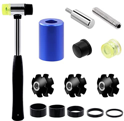 Glarks 15-teiliges Fahrradgabel-Sternmutter-Headset-Abstandshalter-Installations-Werkzeug-Set, Fahrrad-Gabel-Installateur und Gummihammer mit Sternmuttern und 3/5/10/15/20 mm