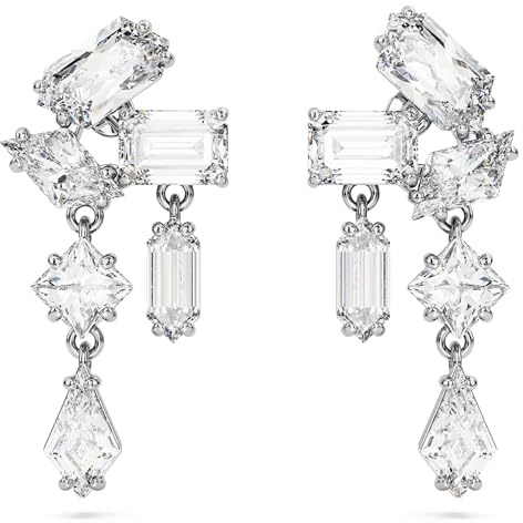 Swarovski Mesmera Ohrhänger, Weiße und Rhodinierte Hängeohrringe mit Strahlenden Swarovski Kristallen