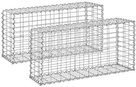 hillvert HI-WG-110 Gabione 2 pezzi 102 x 32 x 51 cm in acciaio (zincato) facile da montare, dimensioni apertura: 50 x 100 cm