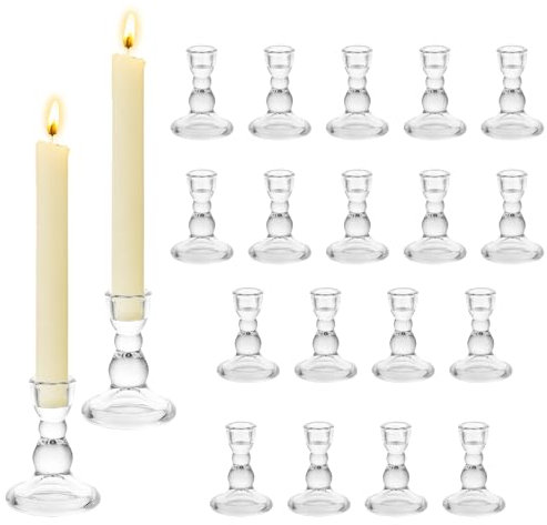 Hewory Bougeoirs en Verre pour Chandelier: 20pcs Chandelier Taper Détenteurs en Vrac Bougeoirs Clairs Porte-Bâtonnets pour Table de Noël de Fête de Mariage Centrepieces