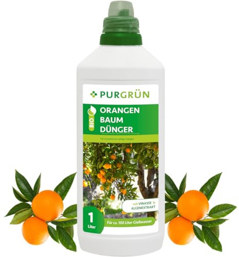Purgrün® Bio-Orangenbaum-Dünger 1 Liter – Organische Rezeptur – Premium-Flüssigdünger – NPK 4+1+7 – Mit Algenextrakt & Vinasse – Extra Kalium für aromatische Orangen – Ohne tierische Inhaltsstoffe