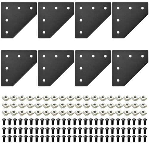 IMETRX 8 pezzi piastra di giunzione per estrusione in alluminio connettore angolo staffa a L 3030 fori serie 3030 V slot hardware accessori con intaglio a T con dadi a T e viti per profilo in