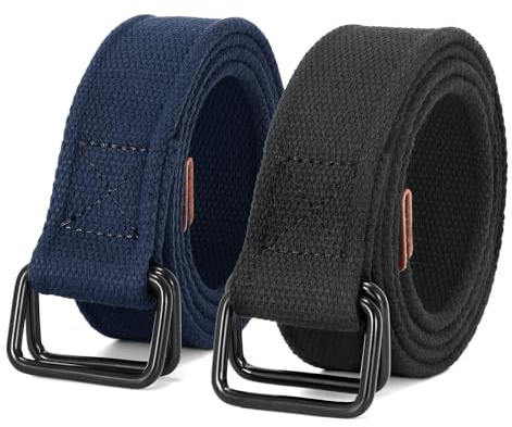 JASGOOD 2 Pièces Ceintures Homme Toile Respirante Réglable sans Trou Taille 86-127cm Double Boucle Tactique Noire‌