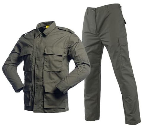 Oanviso Homme Tactique de Costume Vêtements 2 Pièces Manteau avec Capuche Impermeable Veste de Pluie Uniforme Militaire Tenue de Combat Hiver Camouflage Cargo Pantalon A Armée Verte L