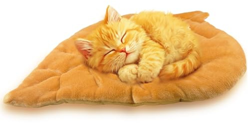 Romaneco Leaf Shaped Self-Warming Cat Bed Mat – 26x20 Flannel & Cotton Pet Pad, Warm Pet Cat Mat for Indoor, Soft Kitten Cushion & Puppy Mattress (Yellow)
