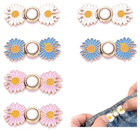 Xiciki Bouton Jean Clipsable-Waist Clip Marguerite 6 Pièces Serre-Taille Ajustable Boucles de Taille Réglable pour Rétrécir Pantalon Jeans Larges Jupe Robe et Short Boutons à coudre