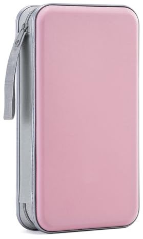 LIOVODE DVD Case, 96 Capacity CD Case Portable CD Holder Storage Hard Plastic DVD Wallet Holder Organizer for Car (Light Pink)