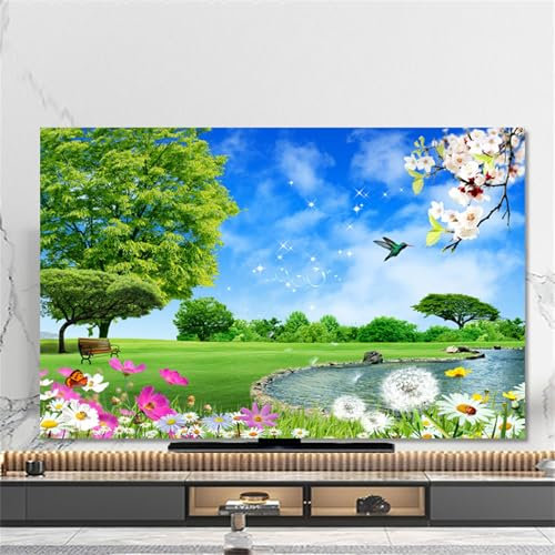 Hixingo Copertura Antipolvere per TV, Motivo Foresta 3D Copri Televisore 32-80inch Copertura Televisore Cover TV Copri TV Protezione TV Custodia Protettiva TV (55inch,Margherita)