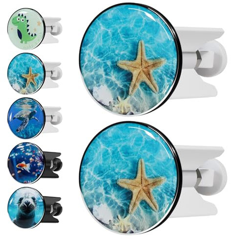 Kurkip Universal-Waschbeckenstöpsel, 2 Stück, Weiß, Seestern, 40 mm, Verstellbar, Kunststoff, Messing