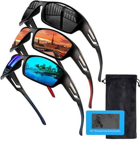 Risipu Pack de 3 Gafas de sol polarizadas Ciclismo Gafas de Sol Deportivas para Hombres Mujeres Hombres Gafas de Ciclismo Gafas de Sol Wrap Around UV400 Protección para Ciclismo Pes