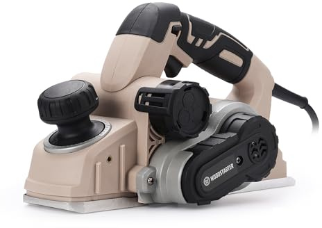 WOODSTARTER Corded Electric Hand Planer, 7.7 AMP 15000 RPM Power Wood Planer with Edge Guide and Dust Bag, 3-1/4 Inch Planing Width, for Wood Chamfer DIY, Smooth Finish Carpentry