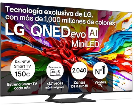 LG 55QNED93A6A - TV 55, 4K QNED EVO, Smart TV, WebOS 25, Procesador Potente e Inteligente, MiniLED AI, Super Upscaling, Dolby Vision y Atmos, Alexa/Google Assistant, Negro