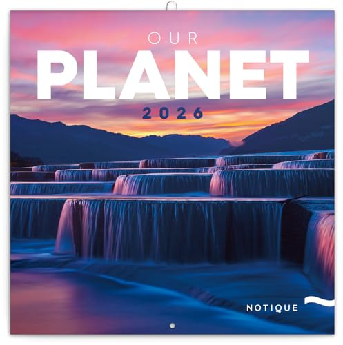 NOTIQUE Calendrier mural 2026 Notre planète, calendrier mensuel, 30 x 30 cm, 30 x 60 cm, ouvert
