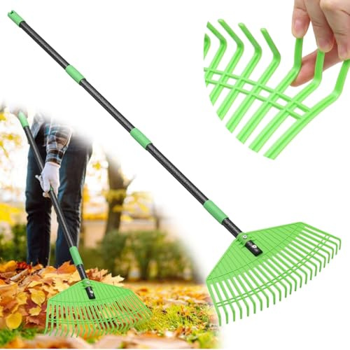 Plastic Rake for Leaves - Lightweight Outdoor Garden Rakes for Leaves,Grass,Pine Needle,Gentle Sweep Leaf On Lawn Yard, 75 Adjustable Long Handle for Gardening Camping