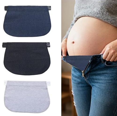 JINGLOUA Lot de 3 élargisseurs de Pantalon Réglables pour Maternité,Extension de Bouton,pour Jeans et Pantalons Ceinture de Grossesse élastique Ajustable Femmes Enceintes,Début et Fin de Grossesse