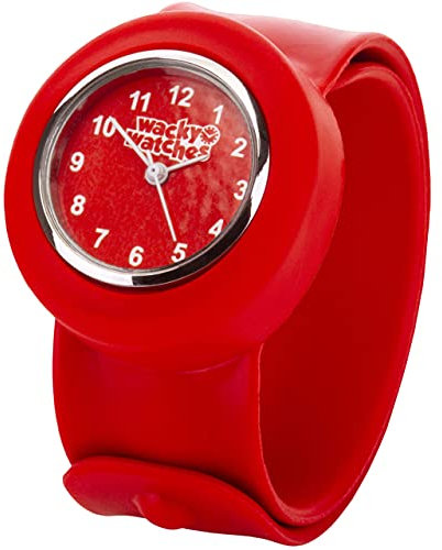 Wacky Watches Popwatch Red Colour Slapwatch Fast Fit Kids Childrens Silicone Watch Band Learn to Tell The Time Unisex Instant Fit Any Size