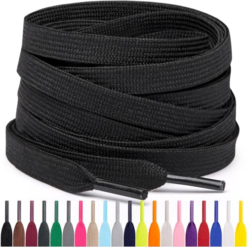 Miscly Flache Schnürsenkel, in verschiedenen Längen und Farben erhältlich (114 cm, Schwarz)