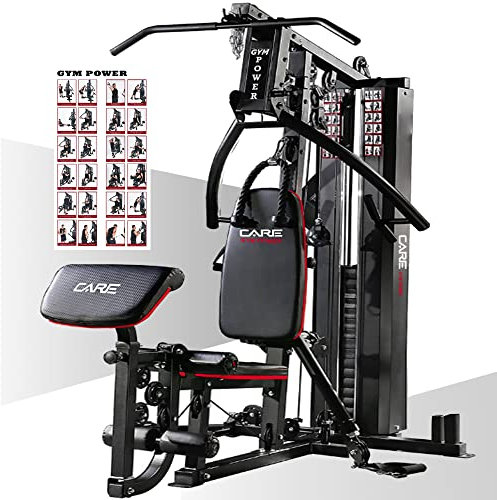 Care Fitness - Gym Power - Muskelpresse - Kraftstation - Multifunktionale Muskelentwicklungsstation - Oberschenkelpresse, hohe und niedrige Riemenscheibe, Schmetterlingsstation für die Brust