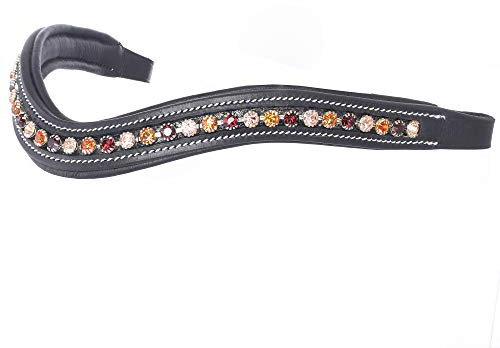 Exion Curved Crystal Browband for Horses – Soft Padded Bling English Bridle Brow Band | Dressage, Show, Jumping | Black, Brown | Light Peach, Burgundy, Topaz Crystal Browband For Horses