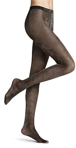 FALKE Damen Strumpfhose Day to Night Weiches Material transparent gemustert 1 Stück, Schwarz (Black/Silver 3103), S