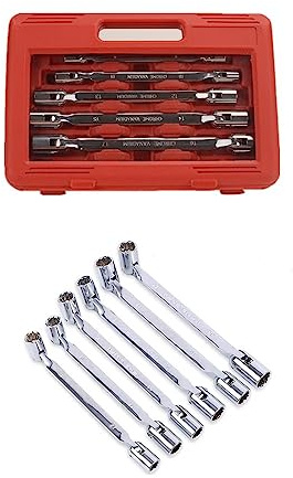 FLZOSPER 6-Piece Metric 8-19mm Double Flexible Socket Wrench Set, 12 Point with Storage Box
