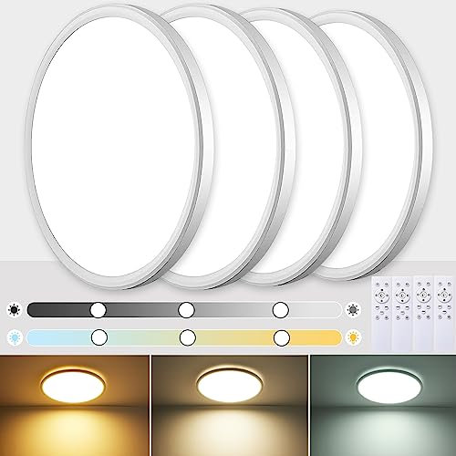 HABOWN® LED Deckenleuchte Flach,24W 3000K-6500K LED Deckenleuchte Dimmbar,IP40 Wasserfest Rund LED Deckenleuchte mit Fernbedienung,Einstellbare Helligkeit Ø29cm(Weiß, 4Stück)