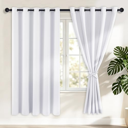 Hiasan mörkläggningsgardiner gardiner med öljetter, gråvita ogenomskinliga gardiner, 2 stycken, 167 x 183 cm (bredd x höjd), mjuka skjutgardiner för sovrum, vardagsrum etc.