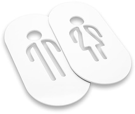 DOJA Barcelona | Aseos Hombre y Mujer | Blanco | 160 x 80 mm | Pack 1+1 | Letrero Puerta Baño Metacrilato | Señales WC para Oficina, Locales, Restaurante, Escuela