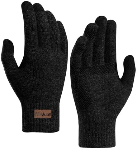 Milduall Guantes de táctil, Guantes de Invierno Gruesos Guantes de Punto cálidos Guantes de Dedos Antideslizantes Mujeres Hombres Ciclismo al Aire Libre Deportes (Negro)