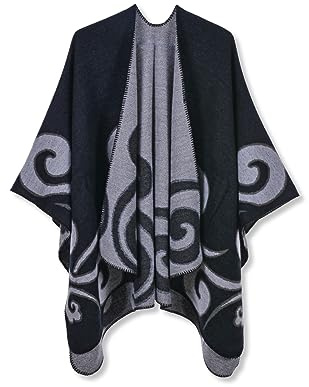 LumiSyne Invernale Scialle in Cashmere per Donna Poncho Cape Lavorato a Maglia Stile Etnico retrò Cardigan Maglione Aperto Scialle Coperta Spessa Caldo Pashmina Sciarpa Grande Poncho Mantella Stola