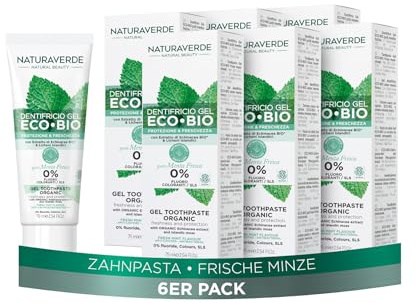 Naturaverde | BIO ECO BIO tandkräm skydd och friskhet, med Echinacea-extrakt och lav islandic 0% fluor, 6 x 75 ml