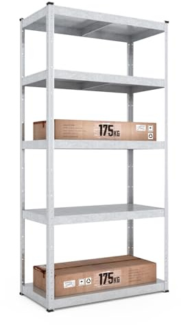 baudim - Metallregal: Flexibles Stahlregal für Lager und Keller, 5 Metall-Böden verzinkt, 180x60x40 cm, Robustes Steckregal mit anpassbaren Metall-Böden, Lastenregal 875 kg