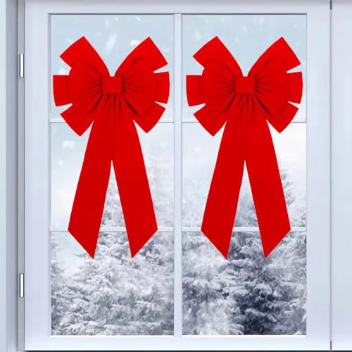Junhui 2 Piezas Arcos de Navidad, 90cm x 42cm Grande Lazo de Terciopelo Navideño, Arcos de Puerta Roja Arco del árbol de Navidad, Lazos Decoración para Navidad, Chimenea, Puerta