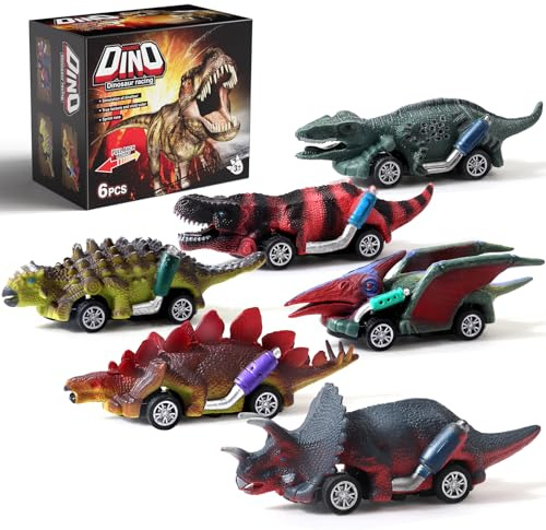 Aiqi Voiture de Dinosaures Jouet Pull Back, Ensemble Cadeaux de Jouets éducatifs pour Enfants Garçon 3 à 8 Ans