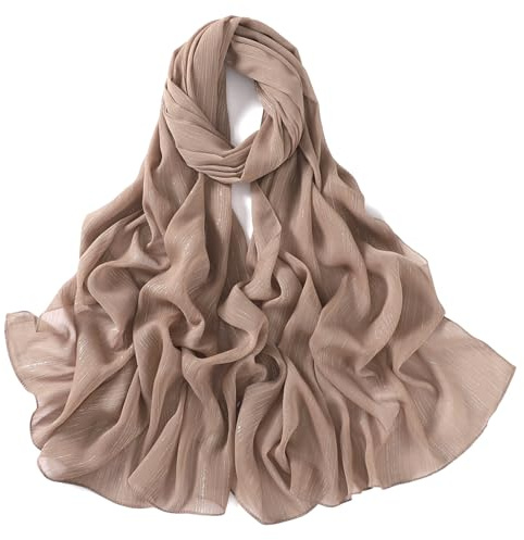 HURESON Women Hijab Chiffon Head Scarf Lightweight Shimmer Scarves Crepe Wedding Shawls and Wraps for Evening Dresses Shiny (Light-Camel)