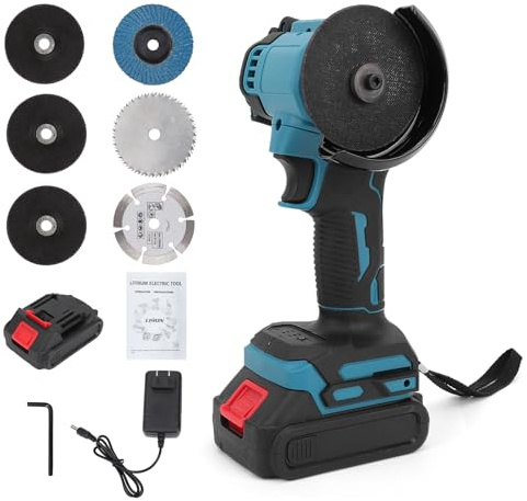 Weytoll Mini Amoladora Angular, 21 V Amoladora Profesional Inalámbrica, 10 000 rpm/76 mm, 2 Baterías y 7 Discos de Corte para Cortar, Pulir y Lijar