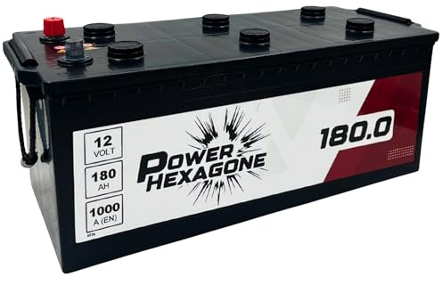 Batterie 12V 180Ah B - Démarrage 1100A - Batterie Poids Lourd Sans Entretien - Format B Compatible Camion, Engin, Tracteur - Remplacement Origine constructeur - Power Hexagone