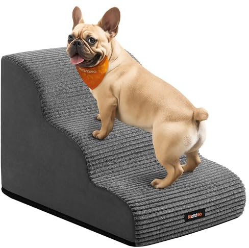 Feandrea Escalier pour Chien, à 3 Marches, Velours Côtelé, Marches pour Chien, Lit, Canapé, Imperméable, Design Antidérapant, Pente Douce, Housse Amovible Lavable, Poignée, Gris Ardoise PPS003GN01