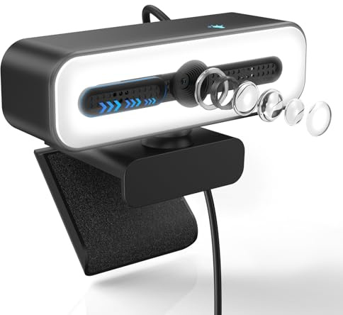 Webcam for PC with Microphone, 4K Webcam Streaming Camera, Web Cam with Cover and Rotatable Clip for Desktop, Laptop, Plug and Play USB Camera for Video Calling, Conference, Meeting, Studying, Gaming